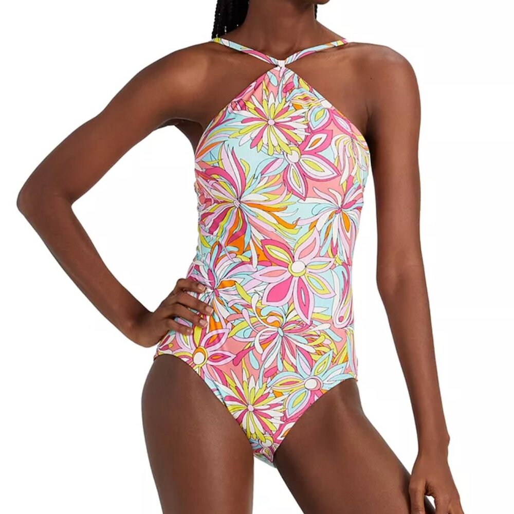 NWT Kate Spade Women's High-Neck Swimsuit One Piece Pink Size S $150 9B728